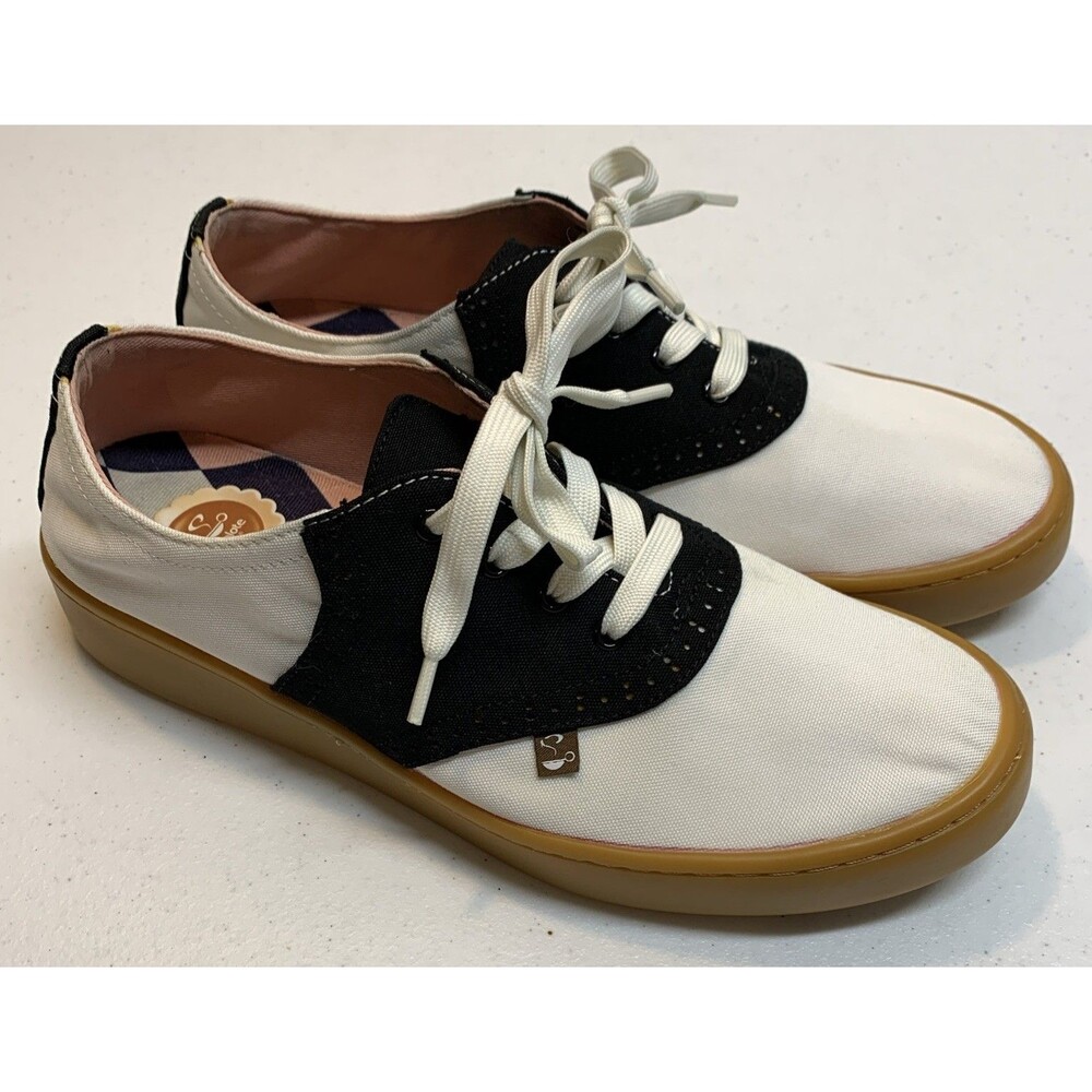 Hot Chocolate Design The Originals Saddle Shoes Black White Canvas US 9 EU 40